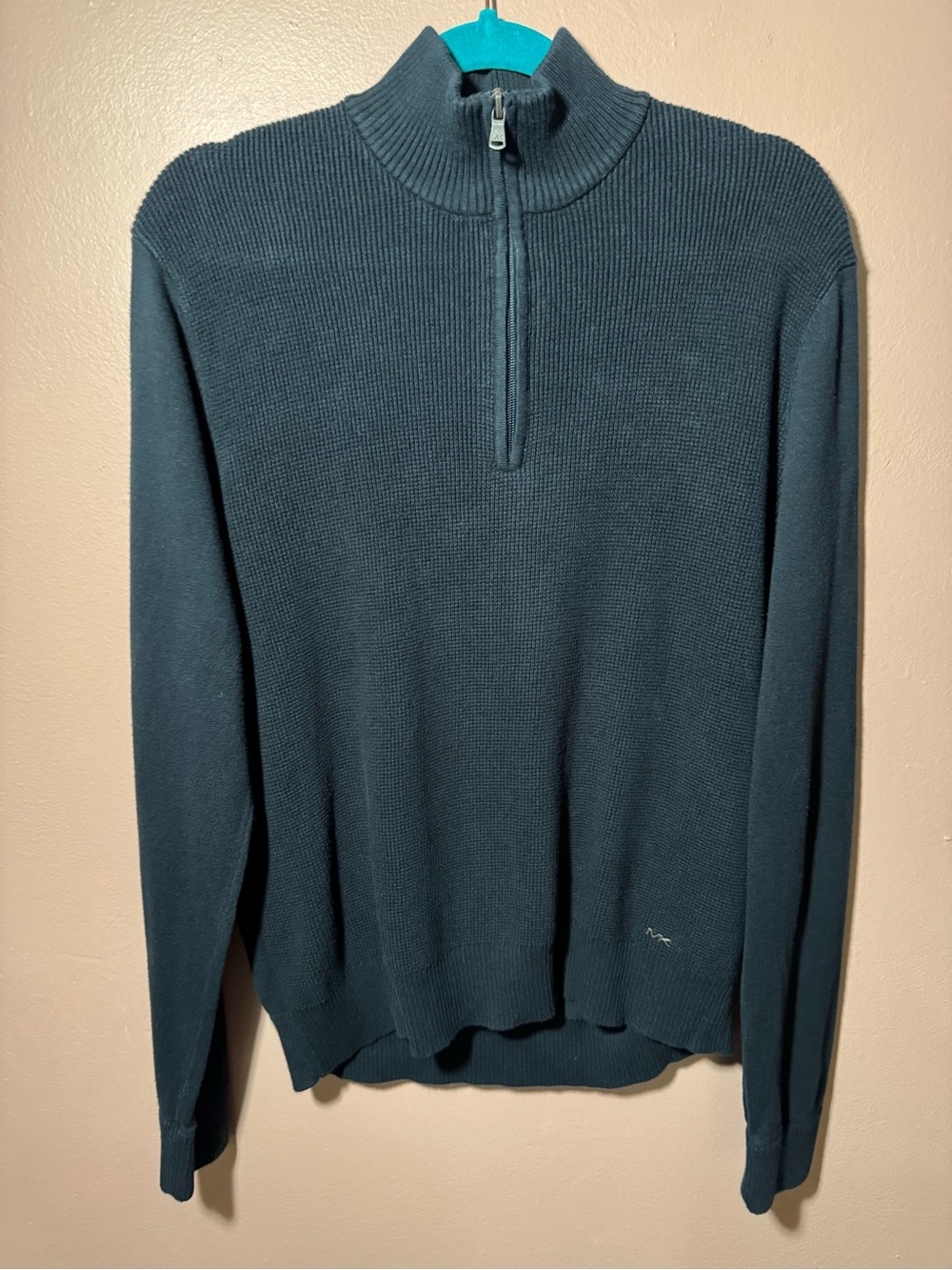 Michael Kors Men's Blue Knit 1/4 Zip Mock Neck Pullover Sweater Size M Logo